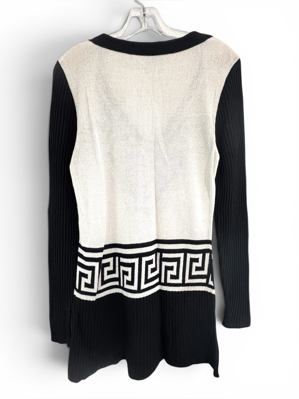 St. John Collection Greek Key Sweater Black & White Geometric V-Neck Tunic S - Picture 3 of 8